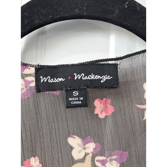 Mason + Mackenzie Kimono Size Small Floral Sheer Open Front Cardigan Black Pink - Picture 3 of 7